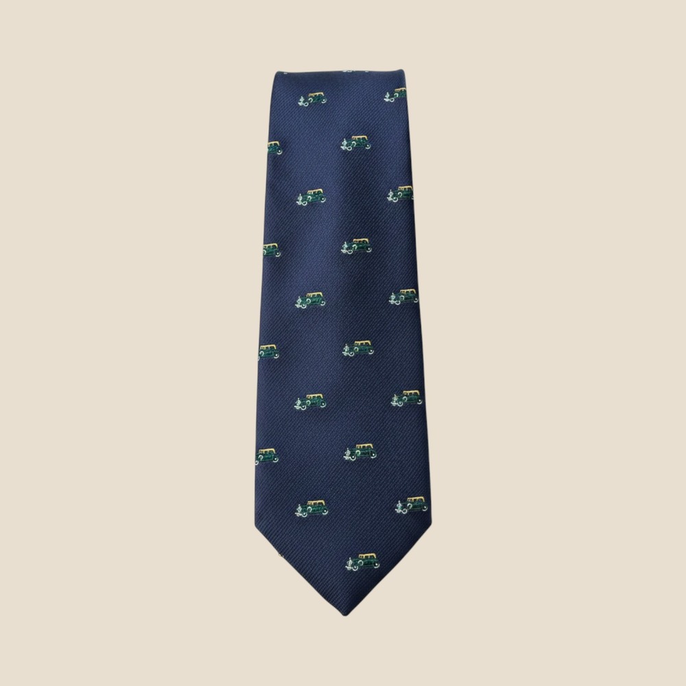 Polo Ralph Lauren Navy Silk Vintage Car Holiday Whimsical Tie 88534 Italian Made